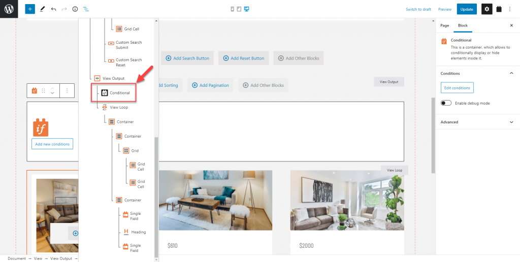Correct placement of the Toolset Conditional block